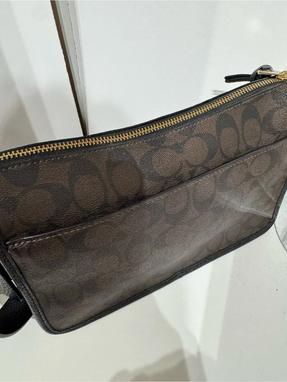 Coach Brown and Black Signature Canvas Crossbody Bag with Pouch